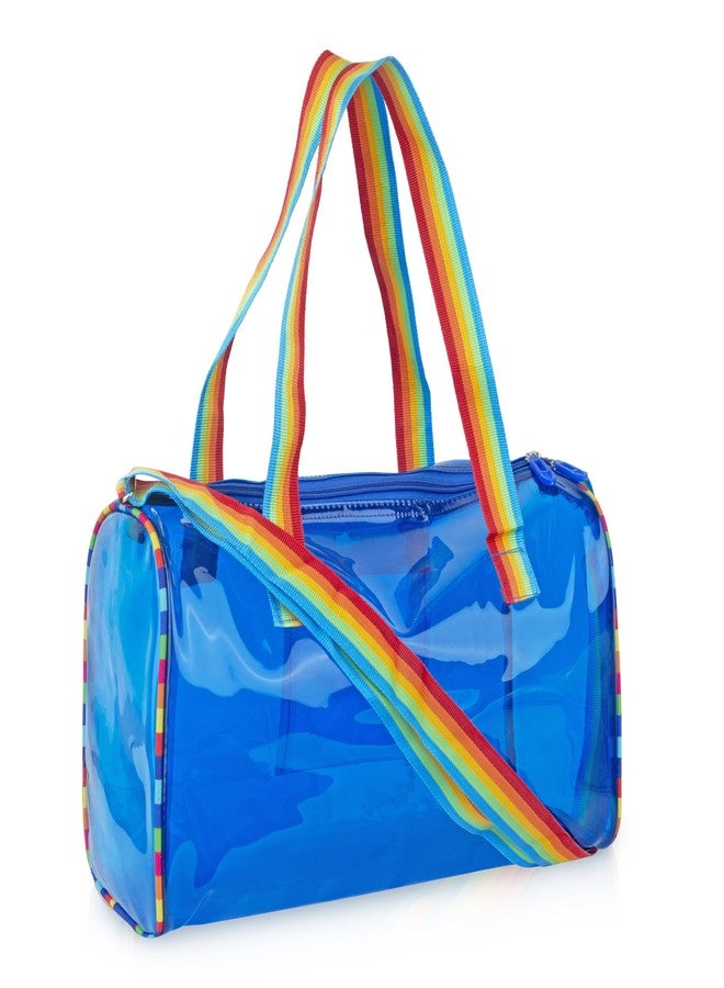 Echo Boomers See-Through Jelly Duffle - Blue Transparent Bag with Rainbow Handles | Trendy Handbag for School, Gym, Travel, Beach - Image 3